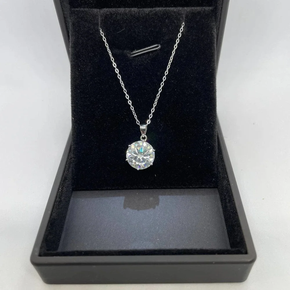 Moissanite Diamond Necklace Pendant Chain 18K 925 Brilliant 5 Ct Round Cut